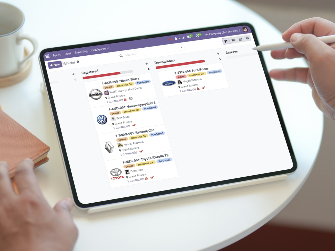 Person using Fleet app in tablet