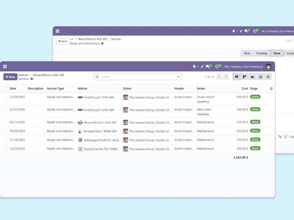 Full cost tracking per vehicle feature