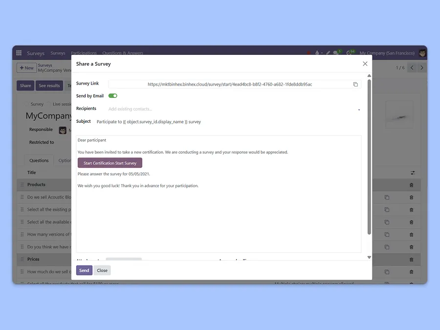Screenshot showing how to share a survey