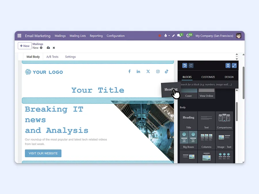 Screenshot showing how drag-and-drop works to customize a template