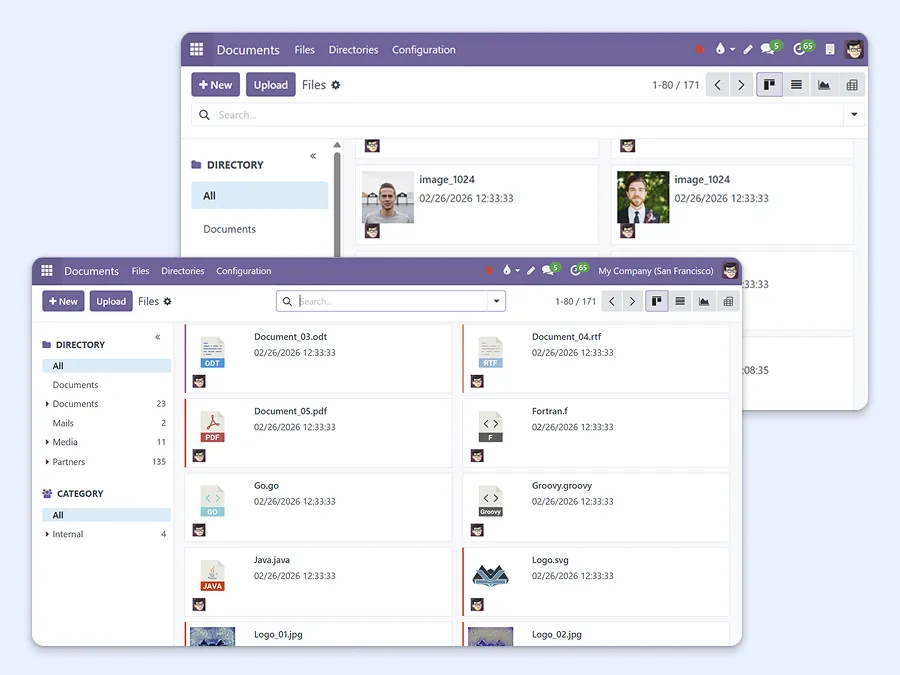 Screenshots showing how to organize and access documents
