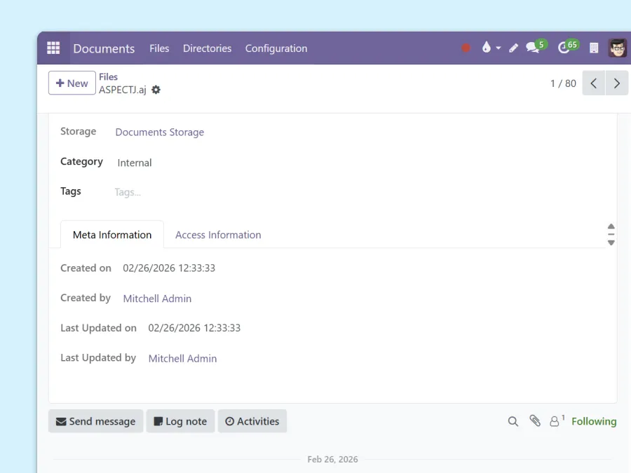 Example of a history associated with an uploaded document