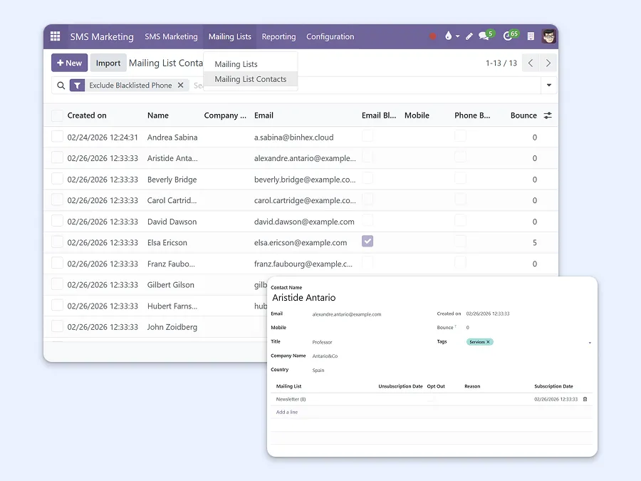 Capturas de pantalla que muestran cómo gestionar listas de contactos con numerosos filtros