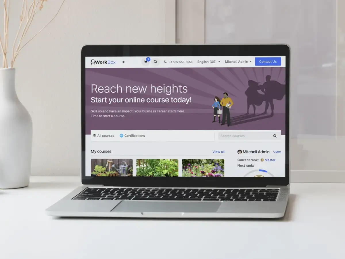 Un ordenador en el que se muestra la pantalla principal de la plataforma de aprendizaje en línea