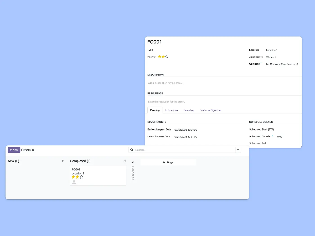 Vista Kanban de los distintos pedidos