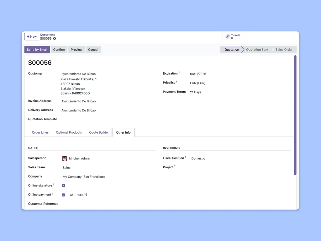 Pantalla que muestra cómo crear un presupuesto con varias opciones de modificación