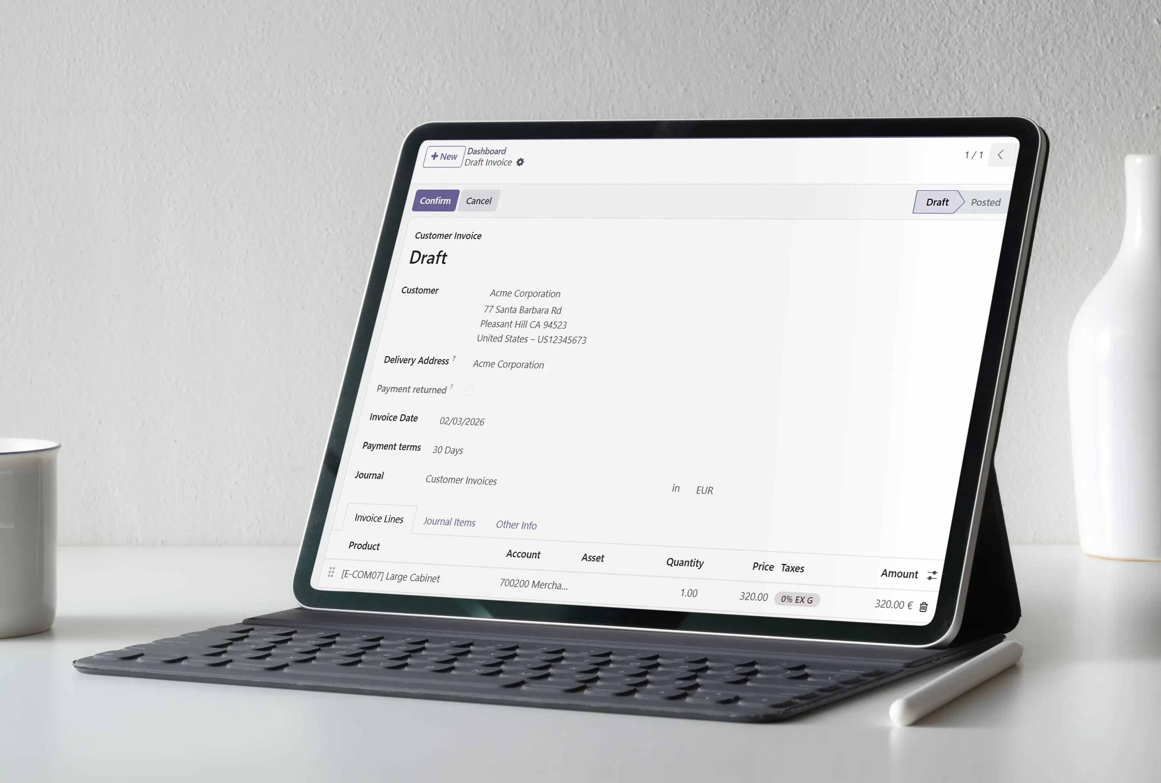 Tablet showing billing module