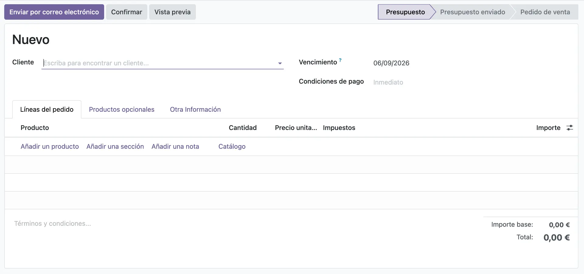Sales quotation template editor in Odoo