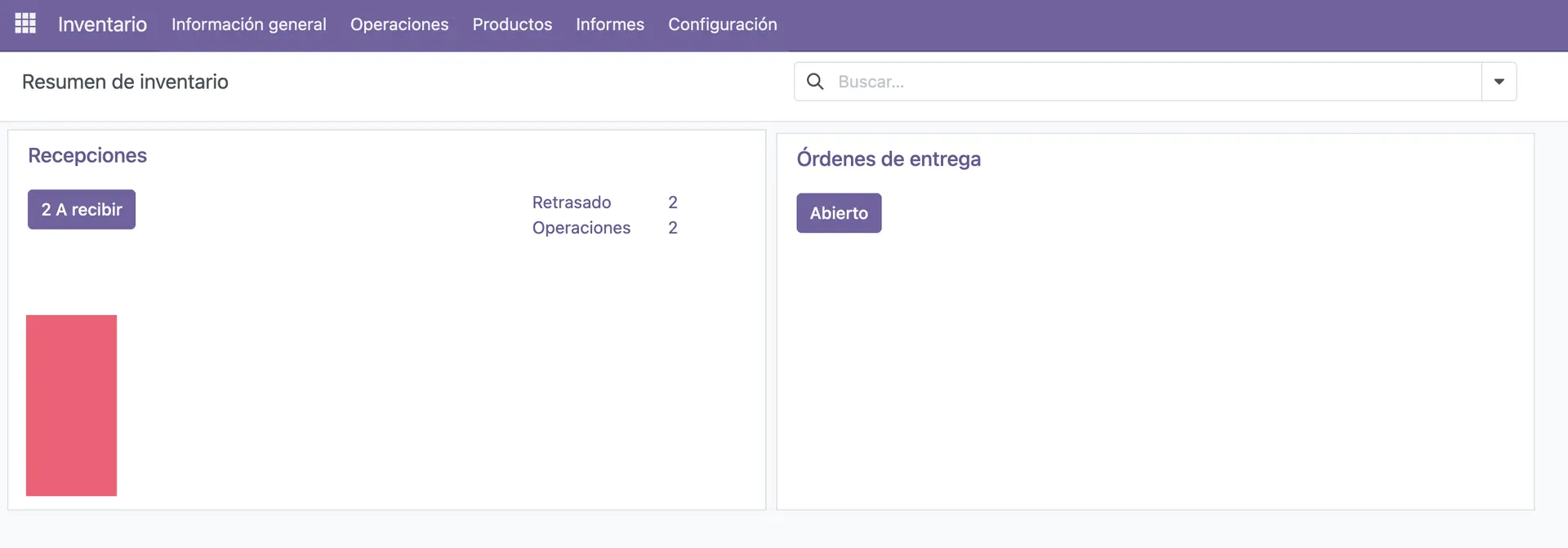 Inventory main screen in Odoo showing warehouses and locations