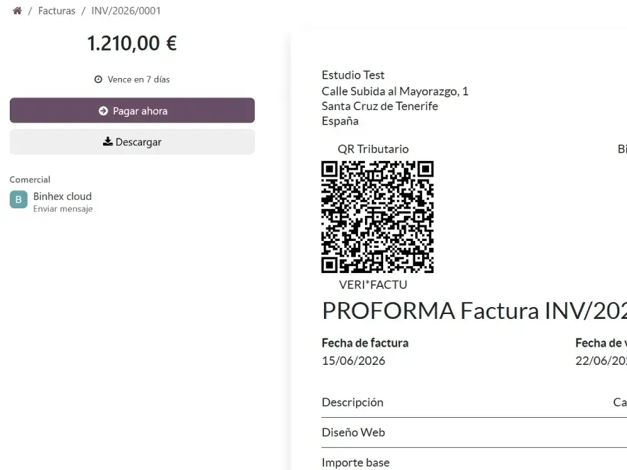 Step 4: first invoice issued with its AEAT QR code